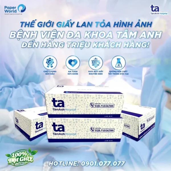 Hộp khăn giấy in logo Bệnh viện Đa khoa Tâm Anh