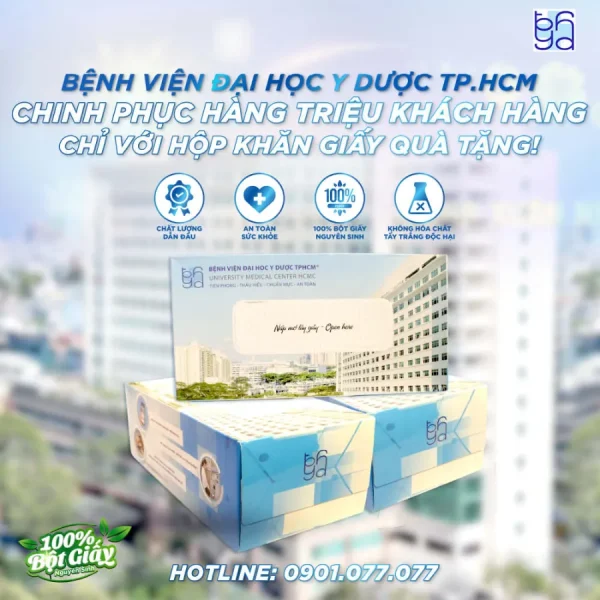 Hộp khăn giấy in logo Bệnh viện Đại học Y Dược TP.HCM