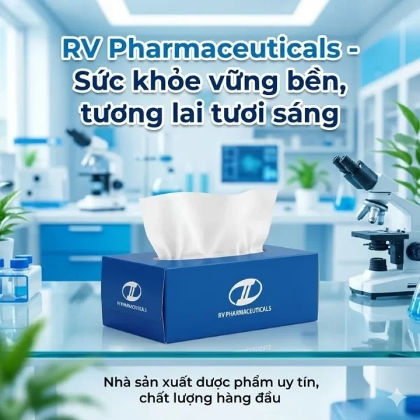 Hộp khăn giấy in logo công ty dược phẩm RV Pharmaceuticals
