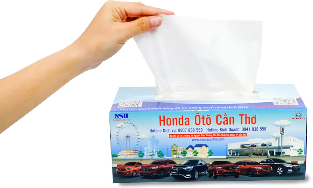 Hộp khăn giấy chữ nhật in logo Honda Ô tô Cần Thơ