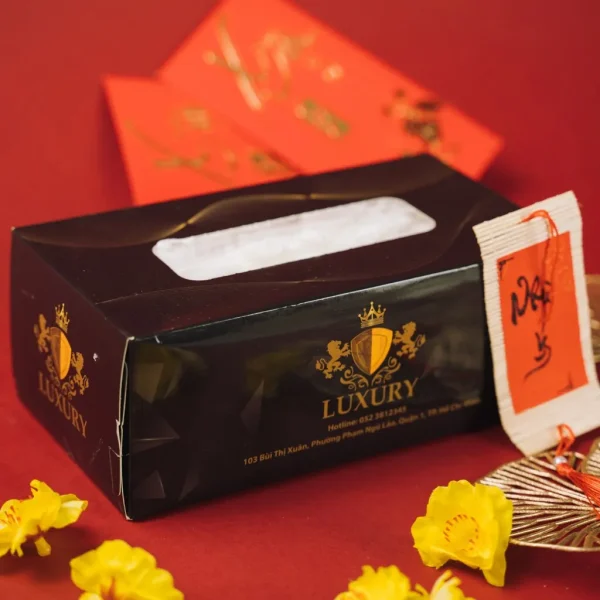 Hộp khăn giấy in logo Luxury tông đen