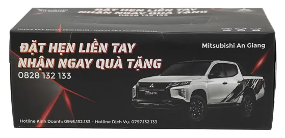 Hộp khăn giấy in logo đại lý Mitsubishi