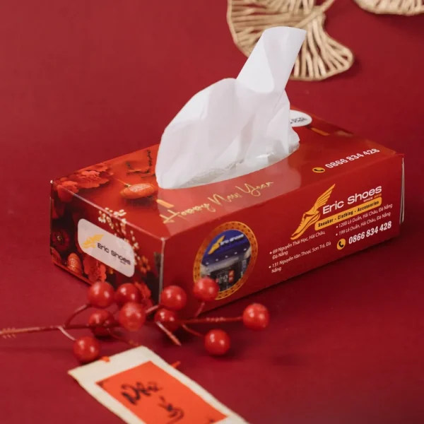 Hộp khăn giấy in logo nhà hàng tông đỏ