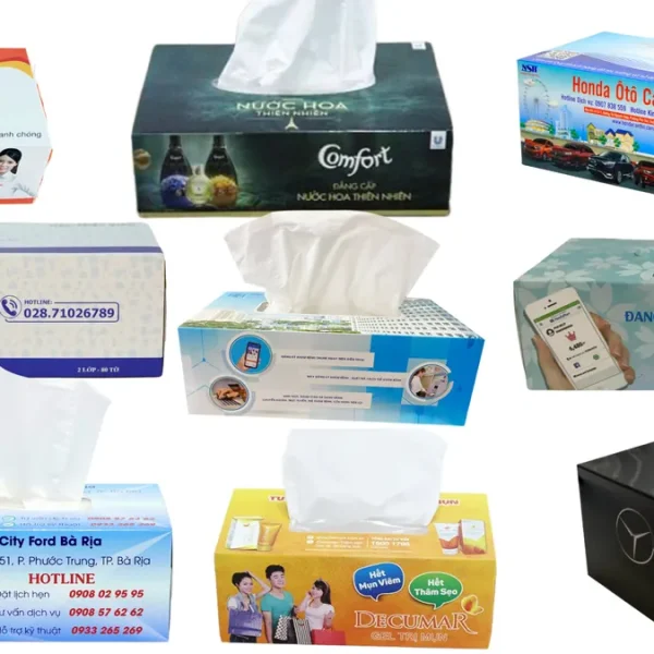 Nhiều mẫu hộp khăn giấy in logo thương hiệu