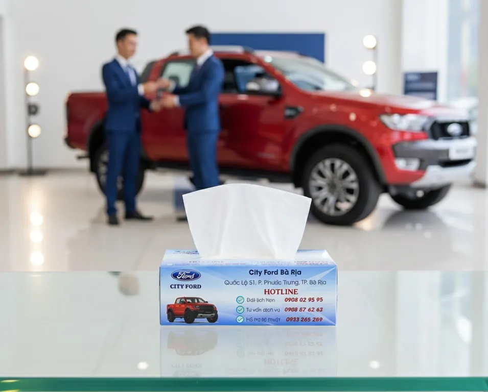 Hộp khăn giấy in logo cho showroom ô tô