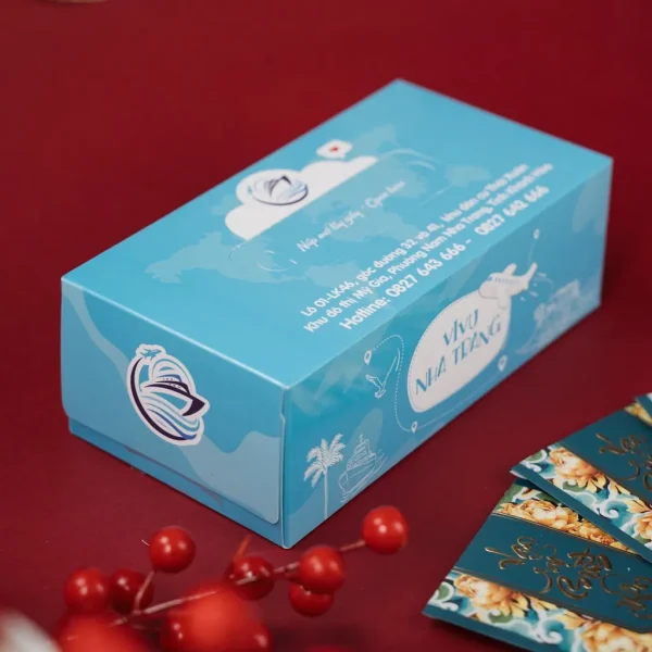 Hộp khăn giấy in logo tông xanh ngọc